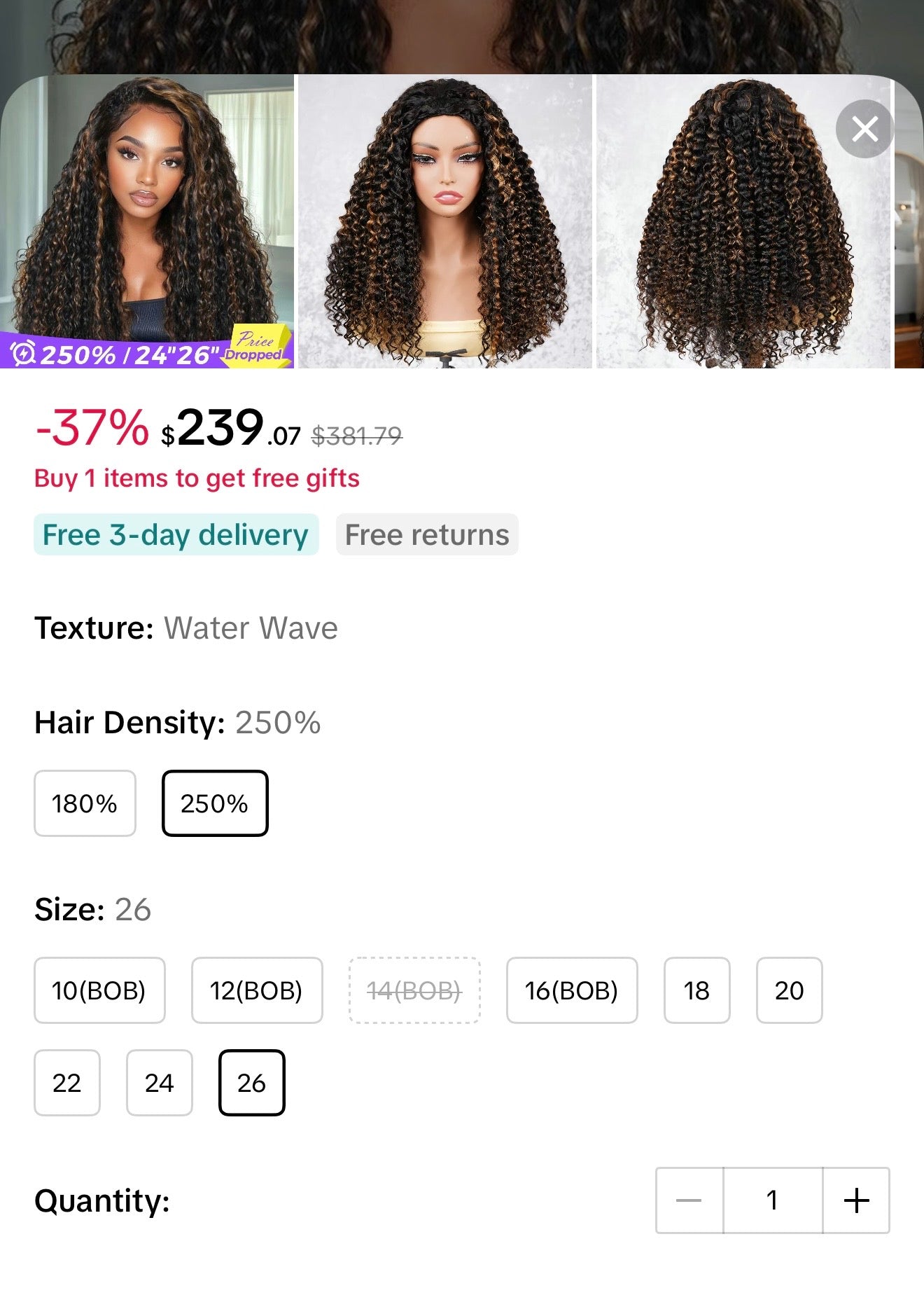 Lola - 26” Water Wave Half Wig With Highlights